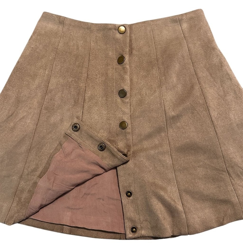 Altar'd‎ State XS Faux Suede Snap Front A-Line Mini Skirt Tan Brown Boho - Picture 4 of 7